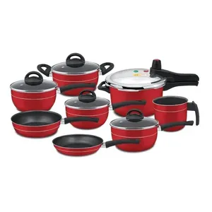 Conjunto de 8 Peças Panela de Pressão 4 Litros Color em Alumínio Antiaderente Vermelho Marpal