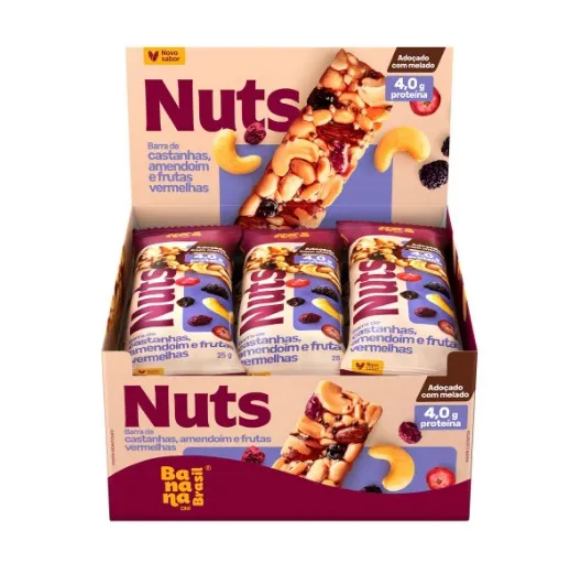 Nuts Bar Frutas vermelhas Goji e Cranberry Zero Açúcar Banana Brasil Contendo 12 Unidades de 25g Cada