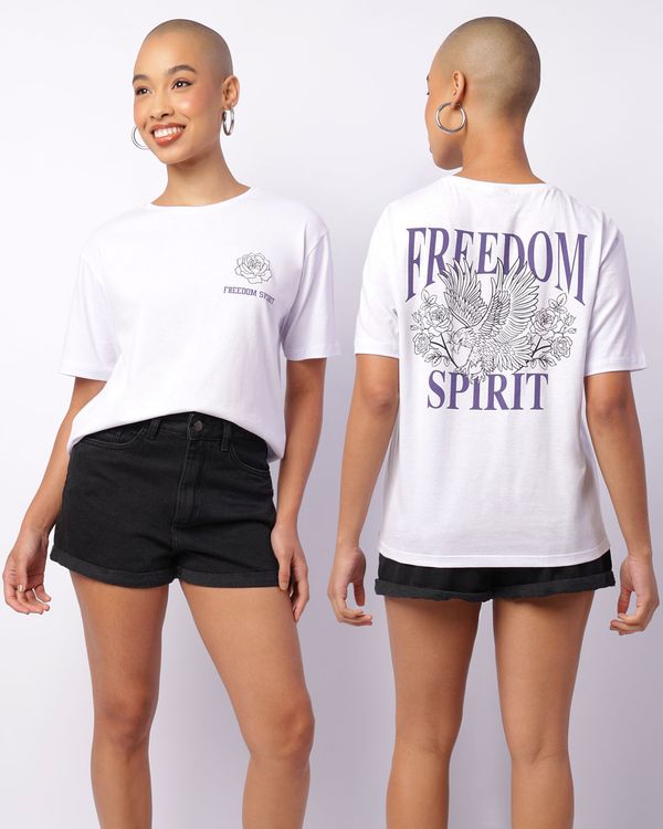 Camiseta Feminina Estampada Freedom Manga Curta Branca G