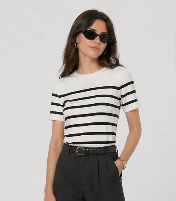 Blusa Feminina Em Tricot Listrado Dianna Bege G