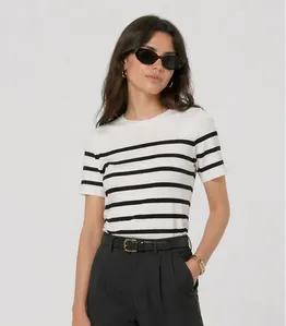 Blusa Feminina Em Tricot Listrado Dianna Bege G