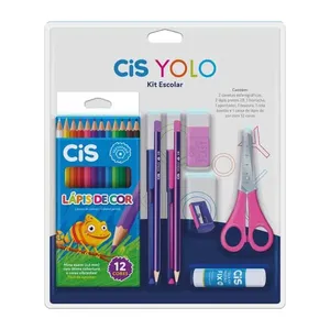 Kit Escolar Rosa Yolo Com 12 Lápis de Cor,2 Lapis Hb,2 Canetas,1 Borracha,1 Apontador,1 Tesoura E 1 Cola 58178 - Cis