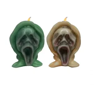 Mini Caveira Pânico Halloween Vela Com Led Cor Marrom Amarelado