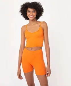 pijama short canelado de poliamida laranja P