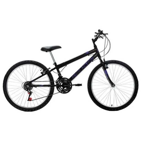 Bicicleta Aro 24 Free Action Eden Mtb 18v V-brake Preto Brilho