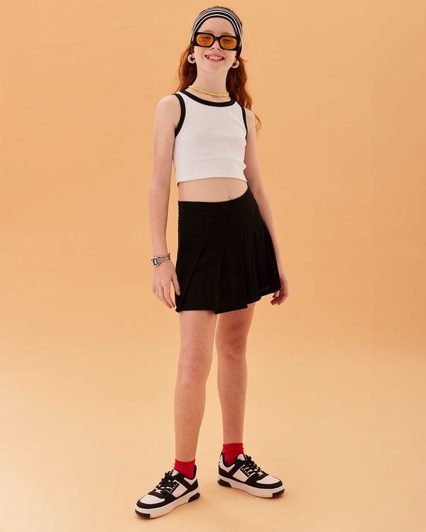 Short Saia Juvenil Curto Plissada Viscose Preta 16