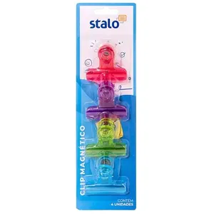 Clip Metálico Magnético Stalo Colorido 4 Unidades para Quadros e Geladeiras 50 X 44 X 33mm Clip Metálico Magnético Stalo Colorido 4 Unidades 50 X 44 X 33mm