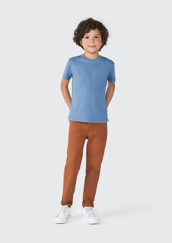 Calça Infantil Menino Slim Em Sarja - Marrom 010