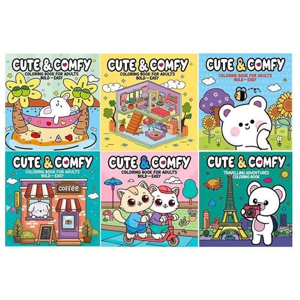 Livro Para Colorir Coloring Book For Adults Bold Easy 6 Unidades - Cute & Comfy