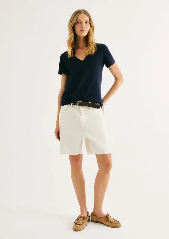 Bermuda Feminina Cintura Média Em Sarja - Off white 038