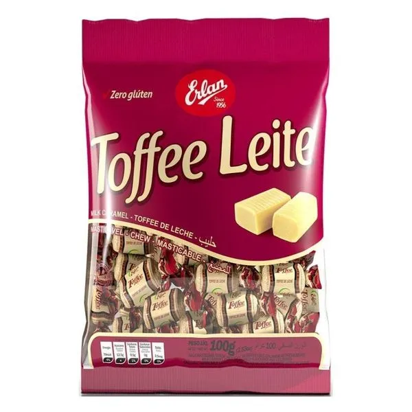 Bala Mastigável Erlan Toffee Leite 100g