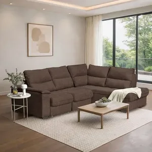 Sofá de Canto Retrátil Chaise Lado Esquerdo 4 Lugares Nest CabeCasa MadeiraOriginals Marrom Marrom