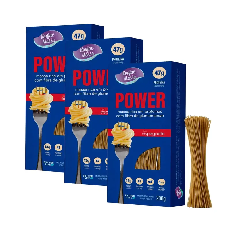 Kit Macarrão De Konjac Tipo Espaguete Power 47g Proteína - Massa MF 3 Unidades 200g