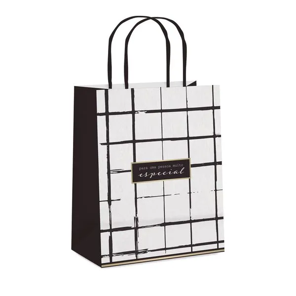Sacola de Papel Cromus Grid Preto 32x26,5x13 G SACOLA PAPEL CROMUS GRID PRETO 32x26,5x1