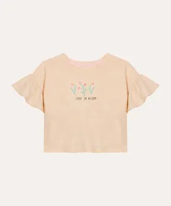 camiseta de algodão infantil babados love in bloom bege 3