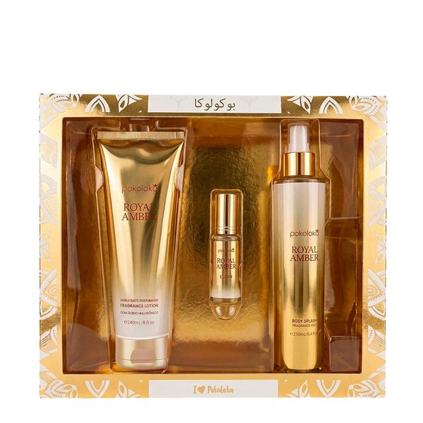 Kit Pokoloka Luxury Elixir Royal Amber - Deo Colônia 15ml + Hidratante 240ml + Body Splash 250ml Kit