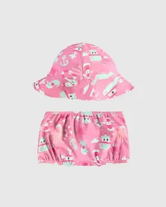 Conjunto Bebê Menina Shorts Banho De Sol + Chapéu Em Malha UV50+ Malwee Kids Rosa - M