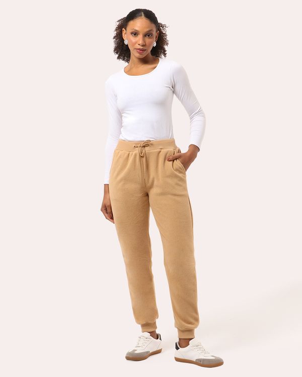 Calça Feminina Jogger Básica Fleece Bege P