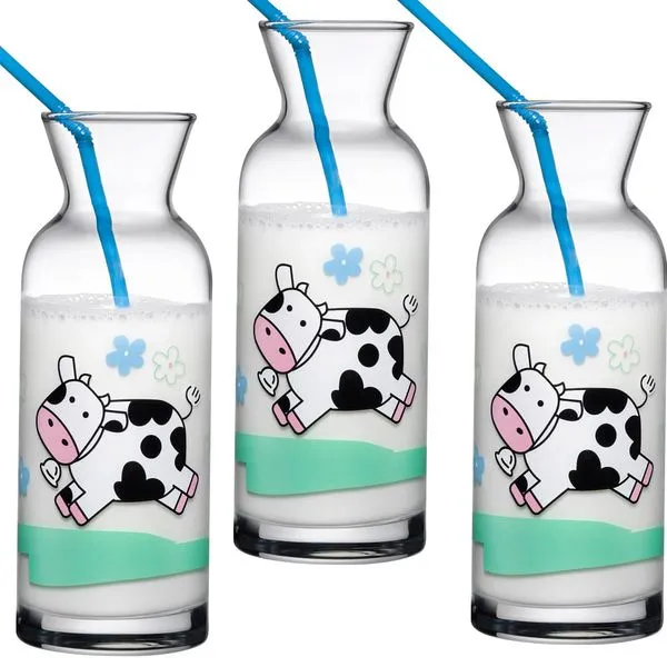 Kit de 3 jarrinhas de Vidro - Retro - 250 ML - Vaquinha