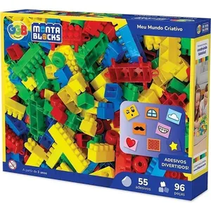 Kit Blocos de Montar Meu Mundo Criativo com 96 Unidades Coloridas e 55 Especiais GGB Plast Kit Blocos de Montar Meu Mundo Criativo 96 Unidades Coloridas GGB Plast