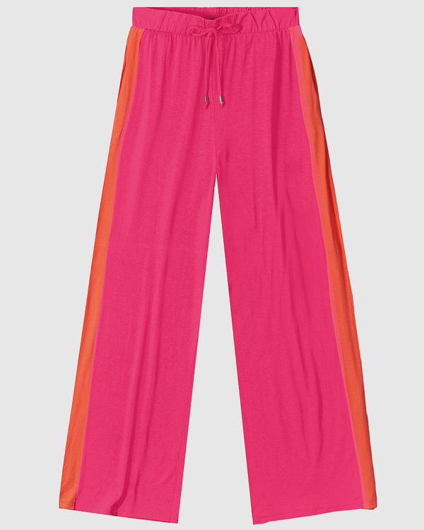 Calça Wide Leg Feminina Recorte Lateral Em Viscose Stretch Rosa - PP