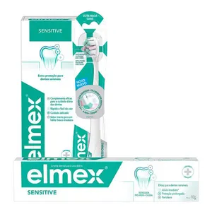 Kit Elmex Sensitive Pasta de Dente Professional Dentes Sensíveis 110g + Enxaguante Bucal 400ml + Escova Dental Ultramacia 1 Unidade