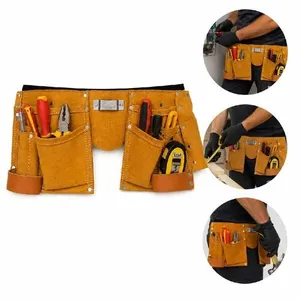 Cinto Porta Ferramentas 11 Bolsos Bolsa Eletricista Couro Reforcado Marrom EDA Profissional Bolsa Cinto para Ferramentas 11 Bolsos Couro Reforcado Marrom EDA Profissional