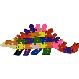 Quebra-cabeça de Madeira Dinossauro 26 Peças Coloridas Estimula Raciocínio Lógico Toy Mix Quebra-cabeça de Madeira Dinossauro 26 Peças Educativo Toy Mix