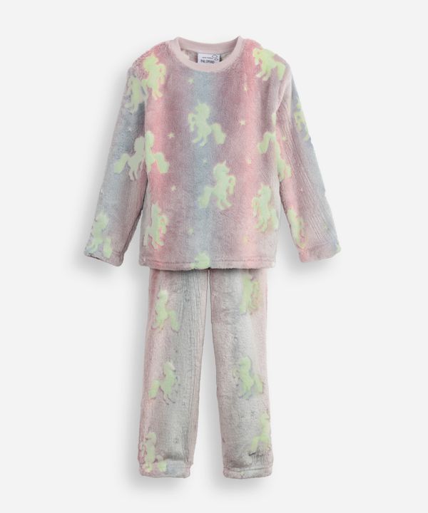 pijama longo infantil de fleece unicórnio brilha no escuro colorida 4