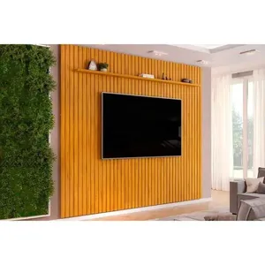 Painel Quarto p/ TV até 85 Pol Pratic Ripado c/ 1 Prateleira 275x240cm Cedro - DJ Móveis