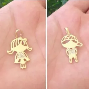 Pingente Menino Ou Menina Grande 3cm Banho De Ouro