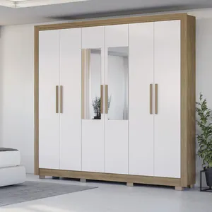 Guarda Roupa com 6 Portas/2 Gavetas/Espelho e Pés - Nogueira/Branco