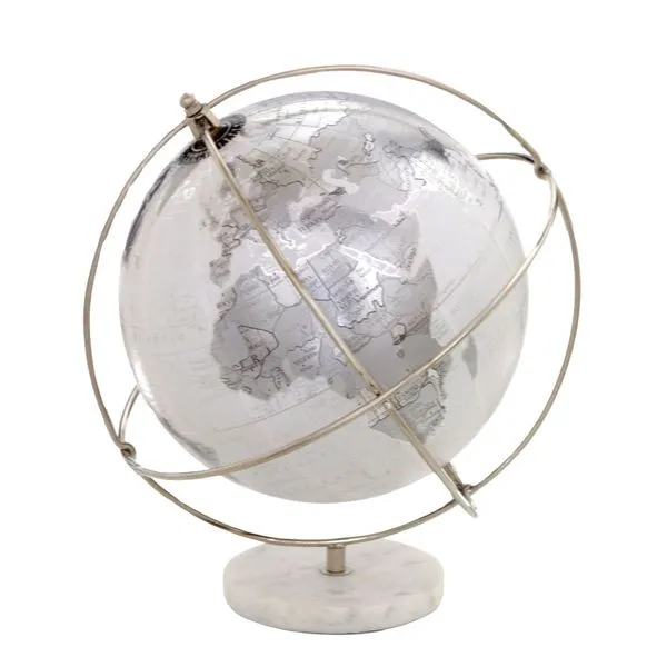 Globo Decorativo Base Pedra Branco E Prata