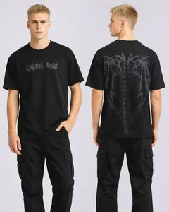 Camiseta Masculina Texturizada com Estampa Dark Frente e Costas Preta G