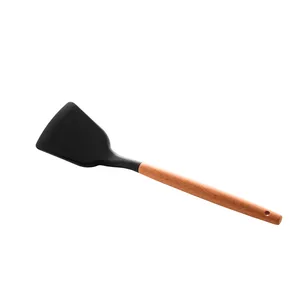 Espátula Charmy Lyor, Cabo de Bambu, 32cm, Silicone, Preto - 1464