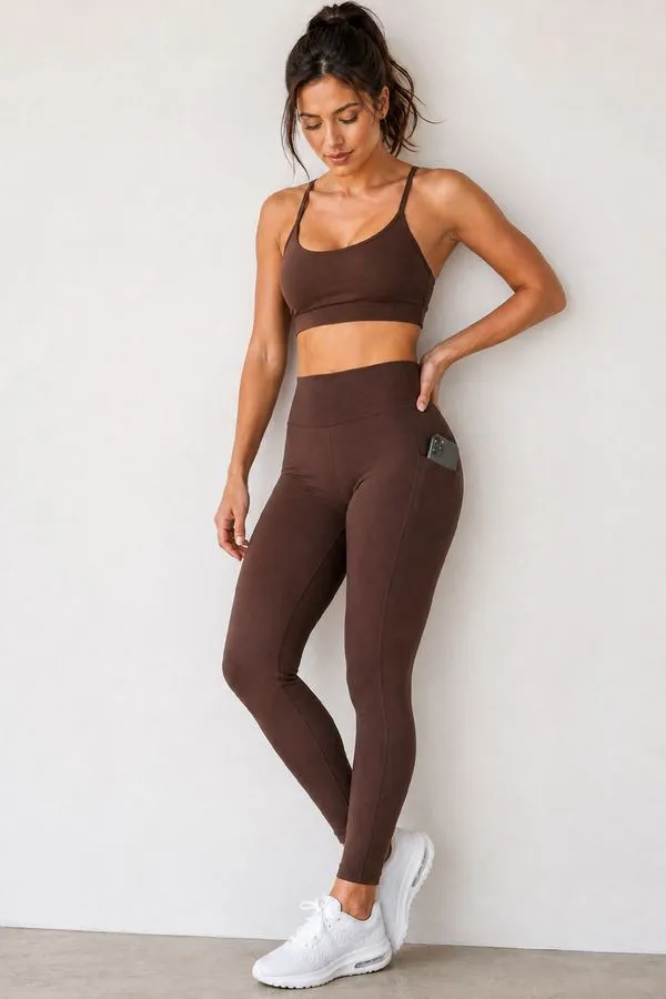 Calça Legging Fitness Com Bolso Polo Wear Marrom G