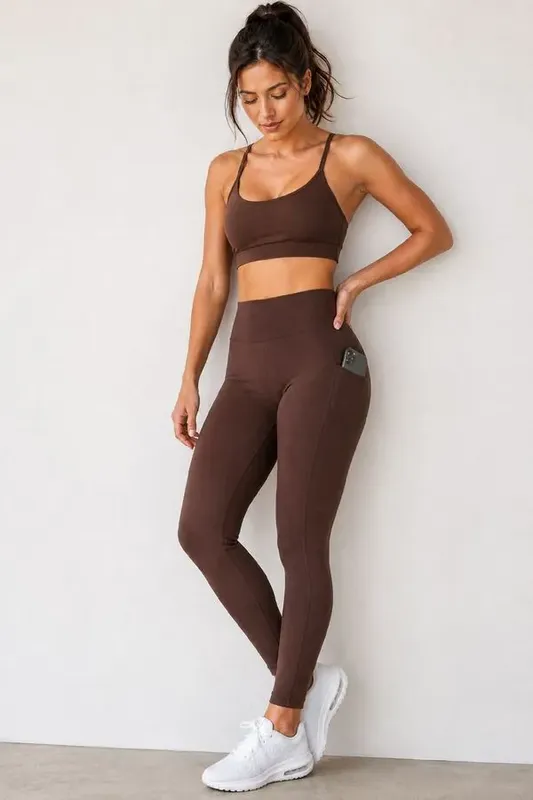 Calça Legging Fitness Com Bolso Polo Wear Marrom G