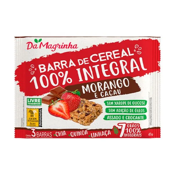 Barra Integral Morango e Cacau 45g x 3 - Da Magrinha