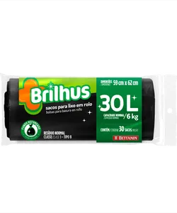 Saco para Lixo Brilhus Rolo 30L com 30un