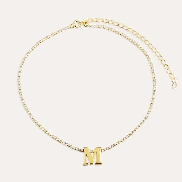Choker Riviera Pingente Letra Folheado Em Ouro 18k Letras V