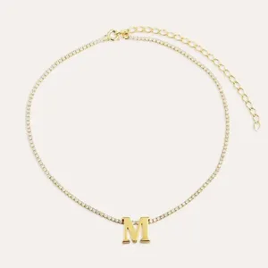 Choker Riviera Pingente Letra Folheado Em Ouro 18k Letras R
