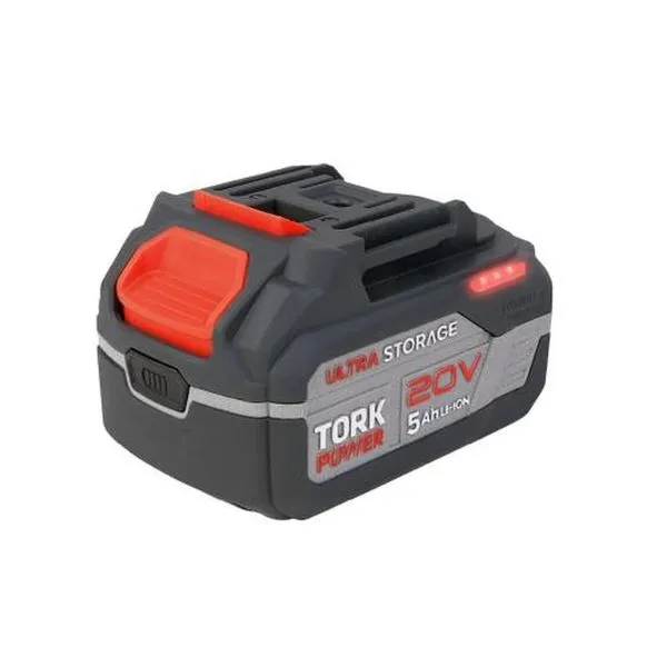 Bateria de Íons de Lítio 20V 5.0Ah para Ferramentas Elétricas com Carregamento Rápido e Proteção BMS Tork Brasil Bateria de Íons de Lítio 20V 5.0Ah para Ferramentas Elétricas com Indicador de Nível Tork Brasil