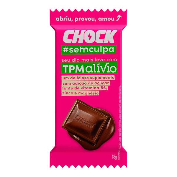 Chocolate Ao Leite Chock #SemCulpa TPM Alívio Enriquecido com Vitamina B6, Zinco e Magnésio 18g