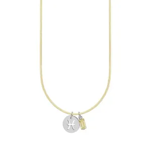 Colar de Signo Peixes Amarelo com Zircônia e Aço Amarelo Ajustável