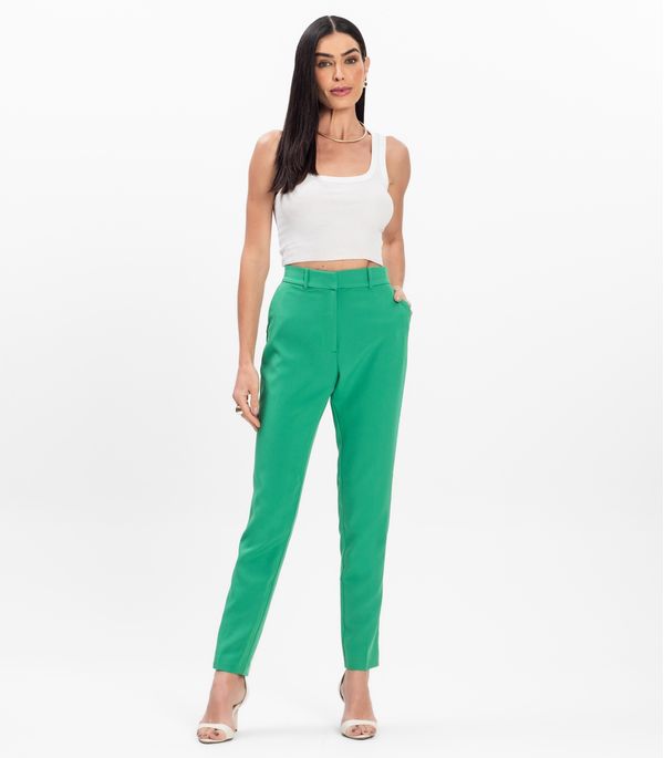 Calça Reta Feminina Social Em Alfaiataria Aishty Verde PP