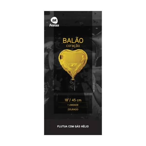Balão BR Festas Coração Dourado BALAO BR FESTAS CORACAO DOURADO