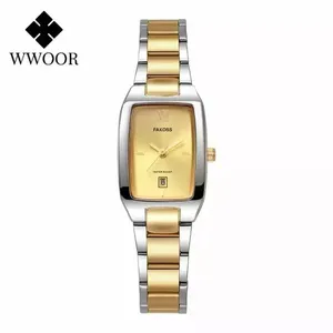 Relógio Feminino Wwoor Elegante Moda Aço Inoxidável À Prova D'Água Ouro Prata