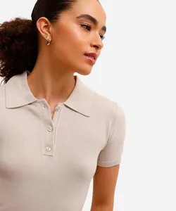 polo feminina de tricot manga curta bege G