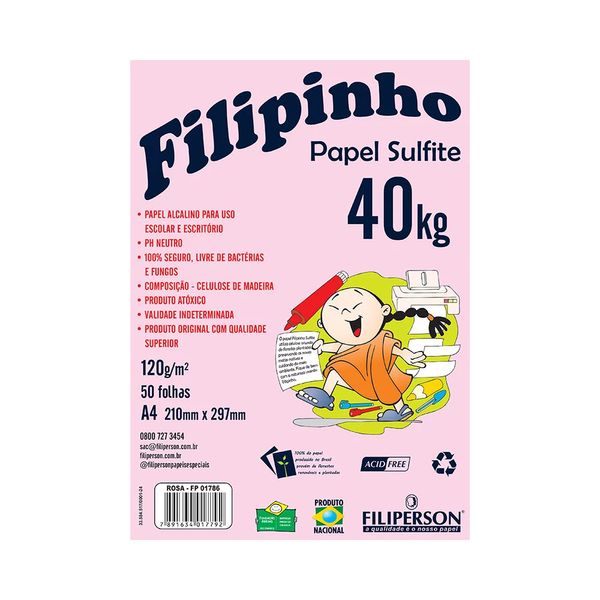 Papel Sulfite Filipinho A4 Rosa 120g com 50 Folhas