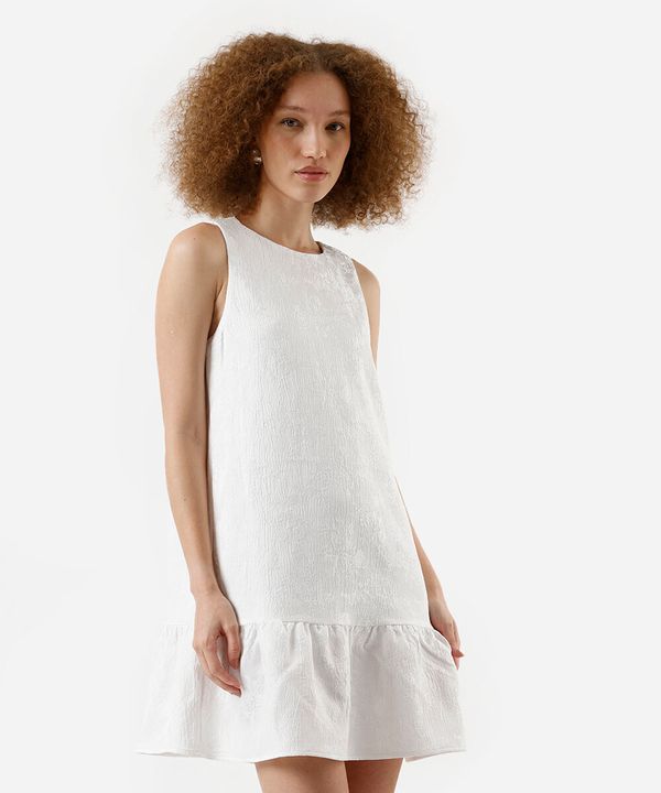 vestido curto feminino de jacquard com recorte texturizado branco M